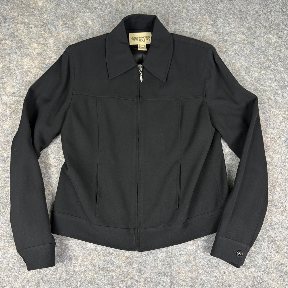 Jones New York Country Classics Black Zip Front Jacket Womens 4 Made in USA